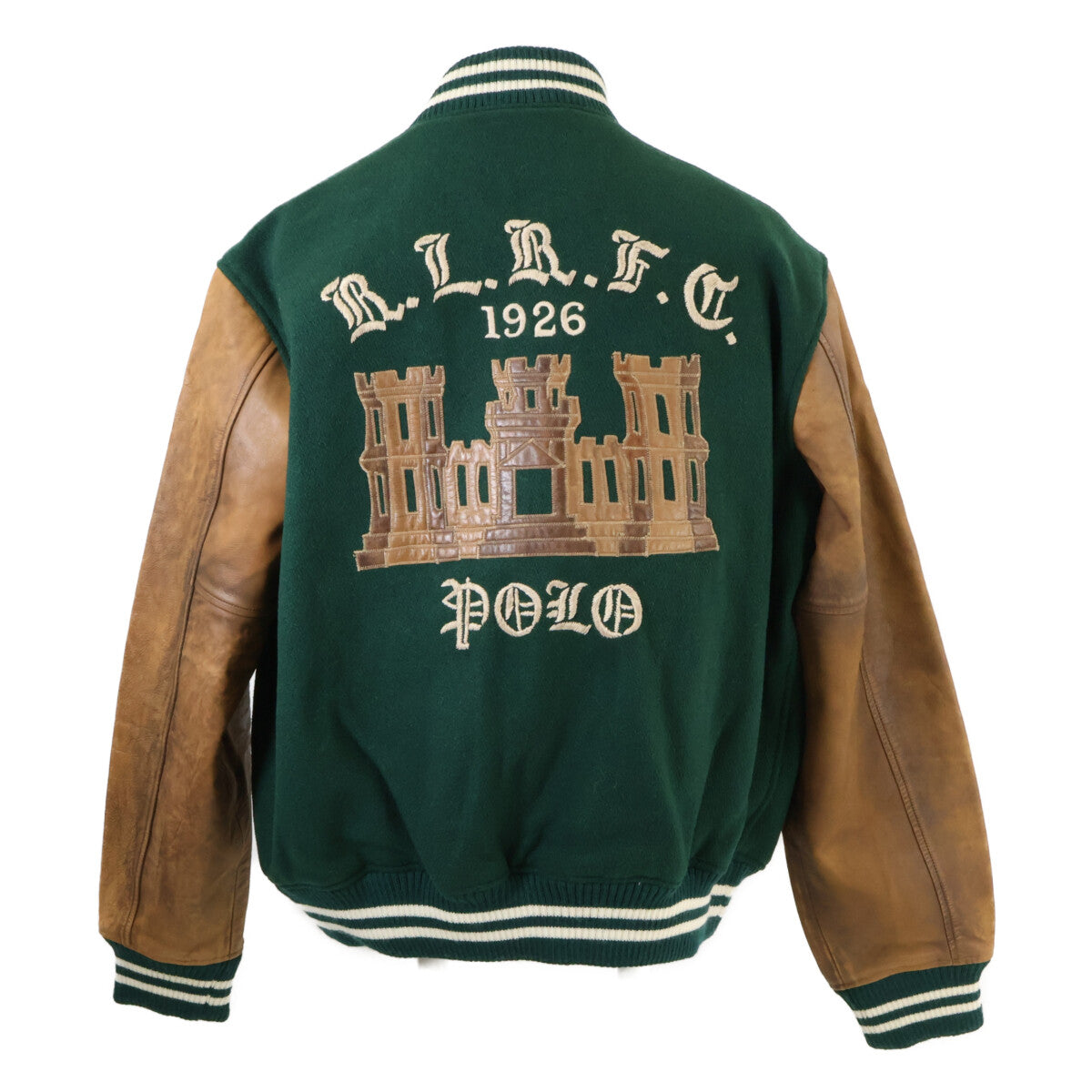 POLO RALPH LAUREN Varsity Wool Leather Jacket Green Size XXL