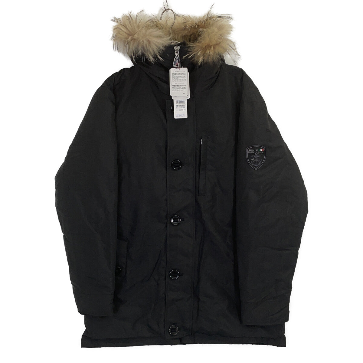 Capri Blue Black Hooded Down Jacket Size 50