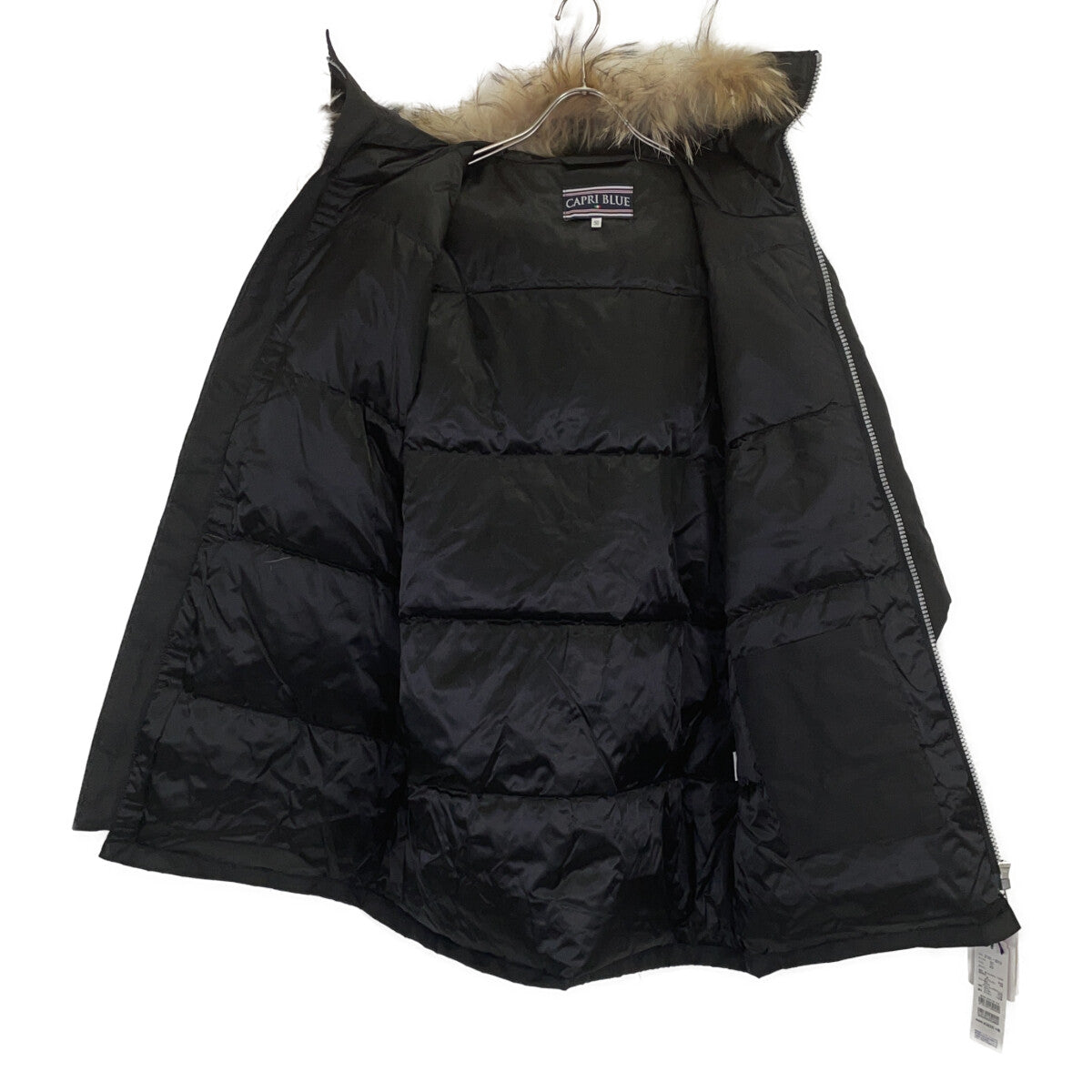 Capri Blue Black Hooded Down Jacket Size 50