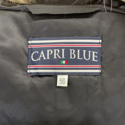 Capri Blue Black Hooded Down Jacket Size 50