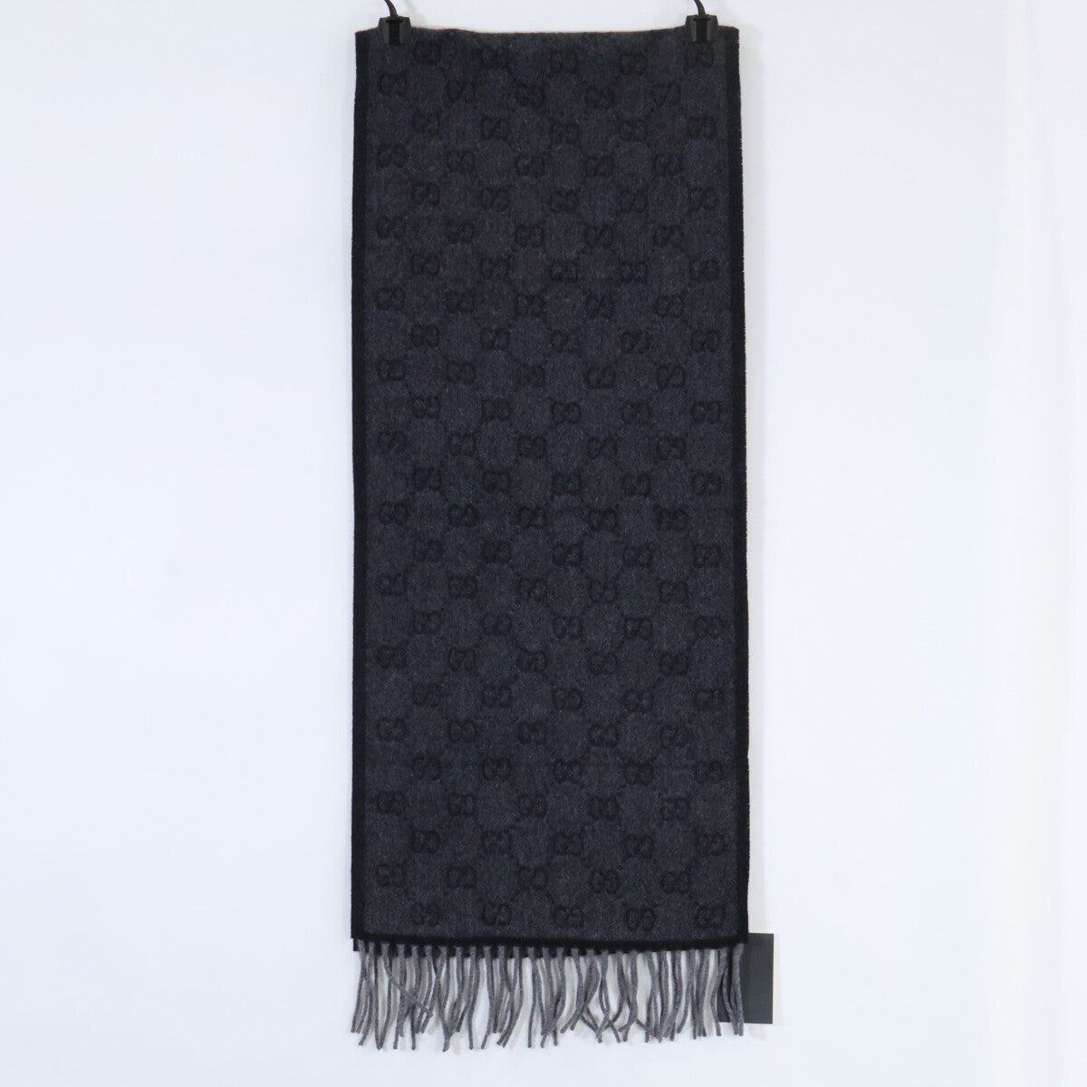 GUCCI Gray GG Wool Web Stripe Fringe Scarf Size ONE SIZE