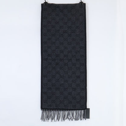 GUCCI Gray GG Wool Web Stripe Fringe Scarf Size ONE SIZE