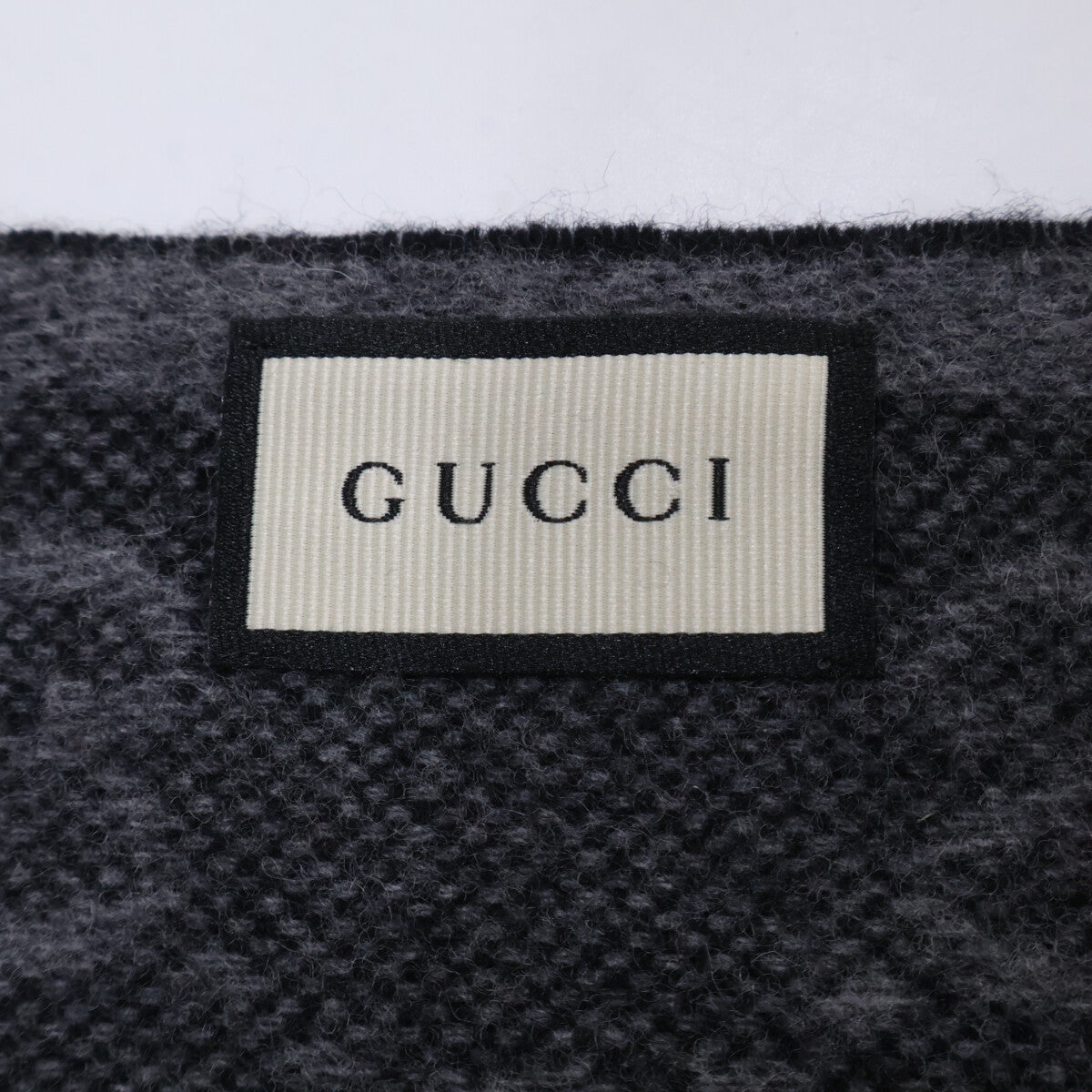 GUCCI Gray GG Wool Web Stripe Fringe Scarf Size ONE SIZE