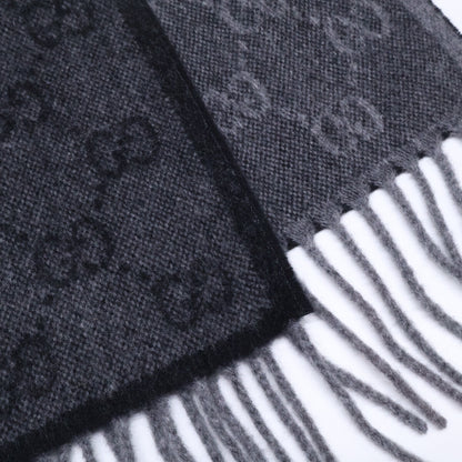 GUCCI Gray GG Wool Web Stripe Fringe Scarf Size ONE SIZE