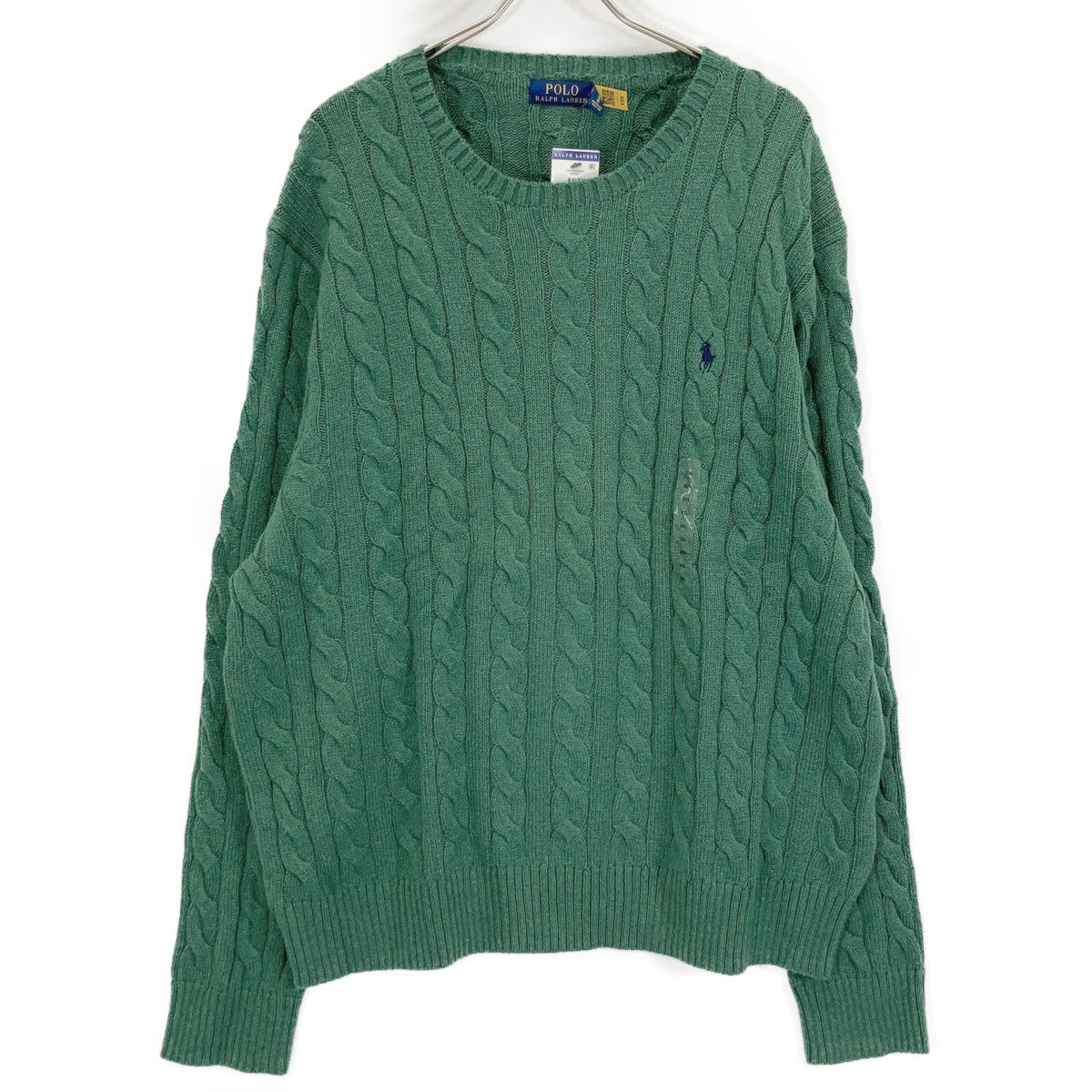 POLO RALPH LAUREN Green Pony Cable Knit Sweater Size XXL