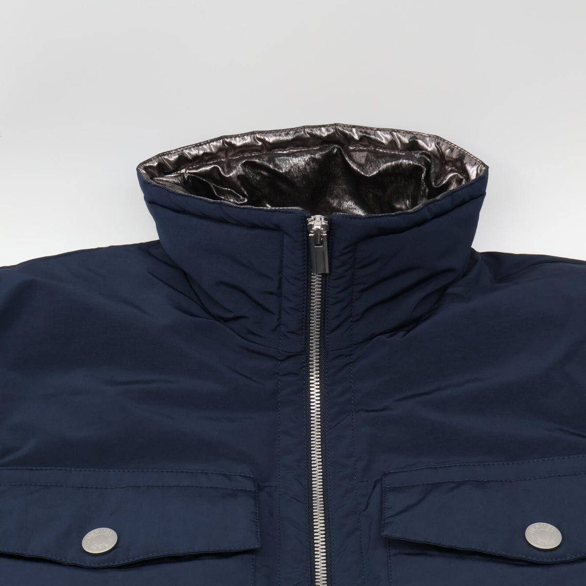 HERMES Sellier Button Down Jacket Navy Size 50