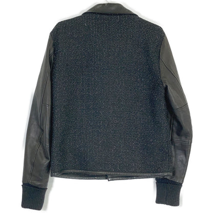SLOW GUN Goat Leather x Tweed Double Rider Jacket Size 3