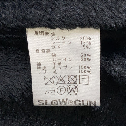 SLOW GUN Goat Leather x Tweed Double Rider Jacket Size 3