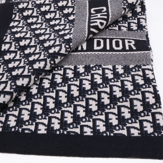 Christian Dior Oblique Cashmere Blend Scarf Navy Size -