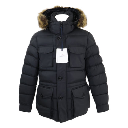 MONCLER CHEVREUSE Fur Hooded Down Jacket Black Size 1