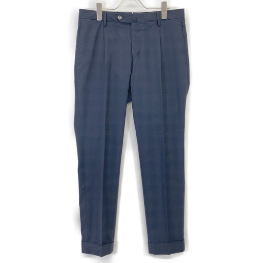 PT TORINO Navy Check Washable Wool Super Slim Slacks Size 46