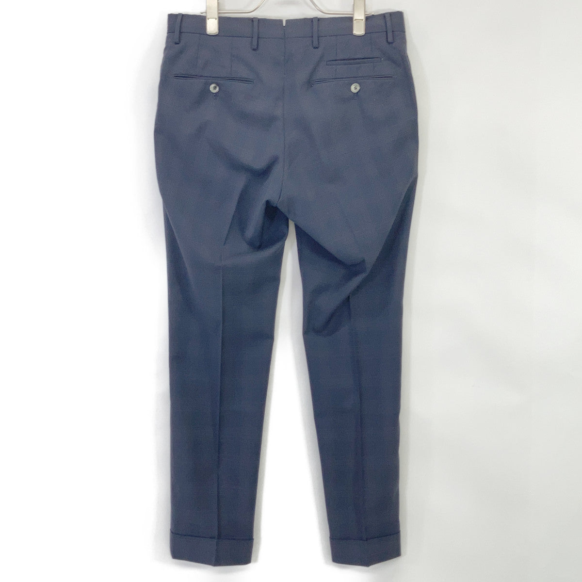 PT TORINO Navy Check Washable Wool Super Slim Slacks Size 46