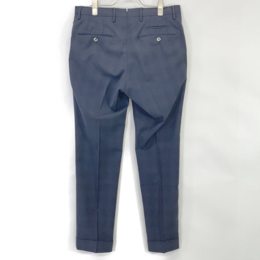PT TORINO Navy Check Washable Wool Super Slim Slacks Size 46