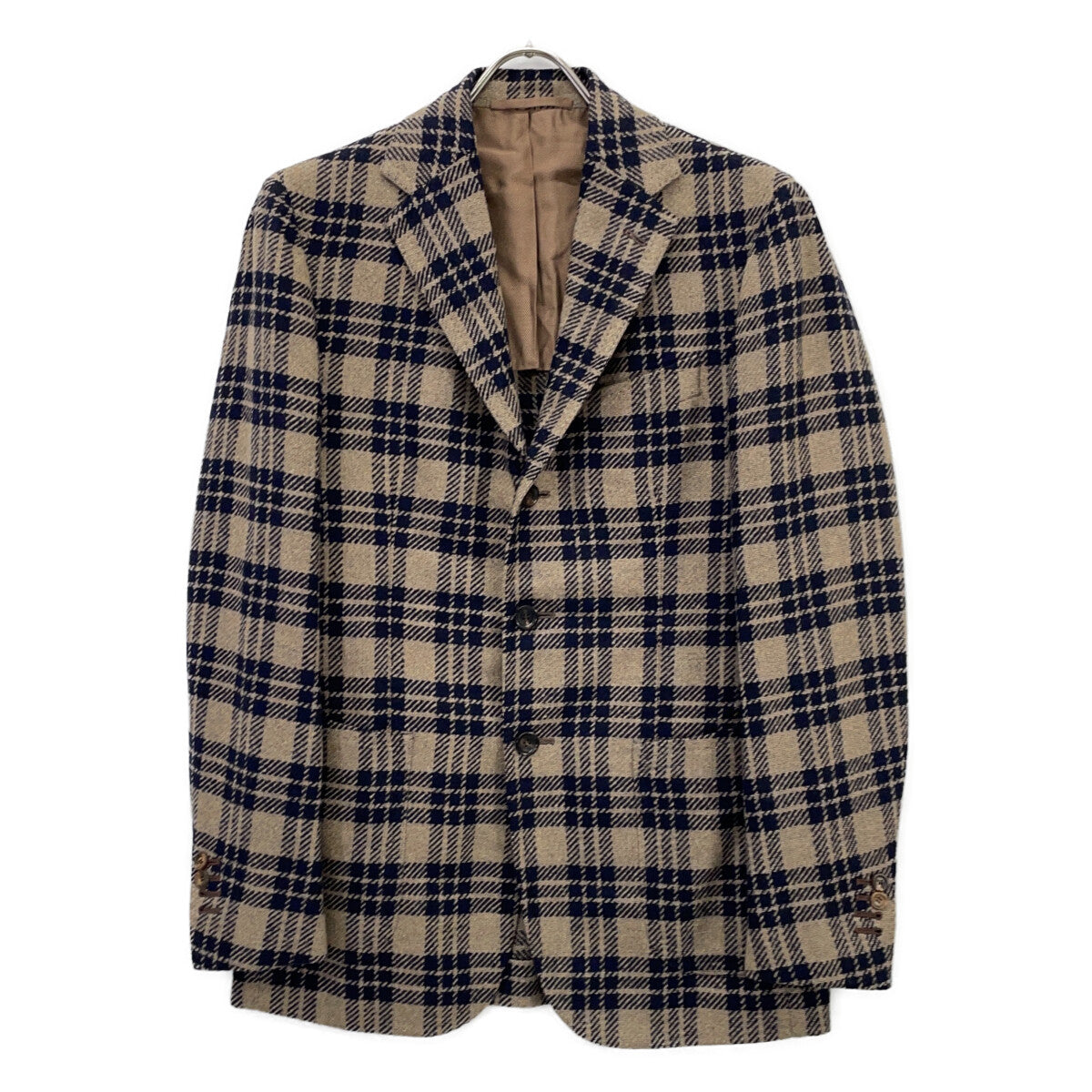 Stile Latino Navy Beige Wool Nylon Check Jacket Size 46