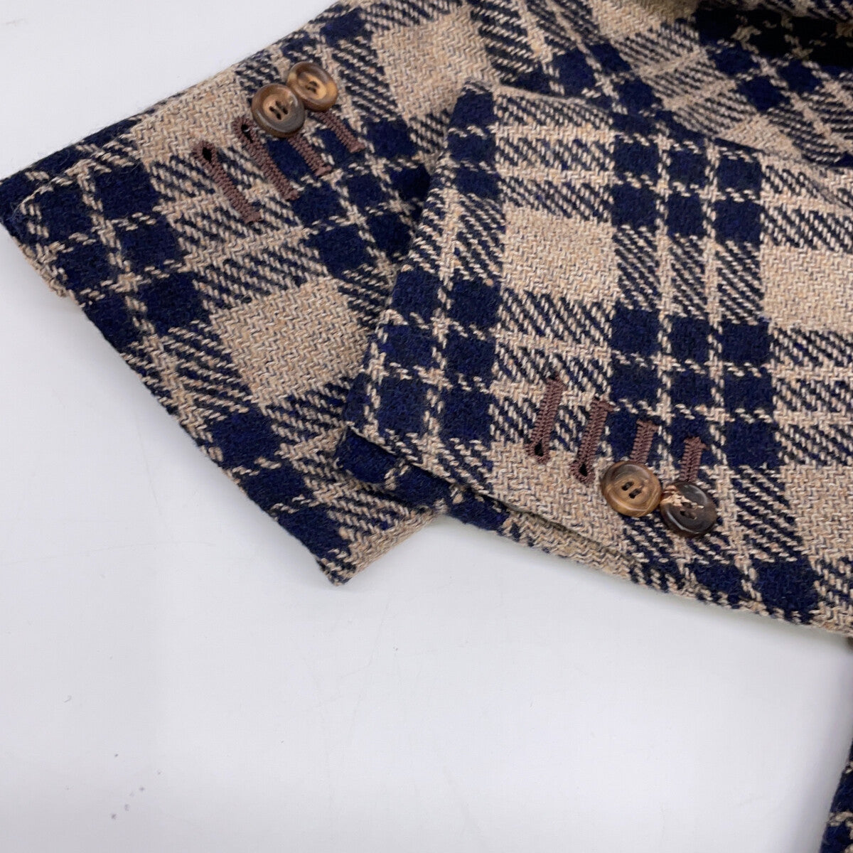 Stile Latino Navy Beige Wool Nylon Check Jacket Size 46