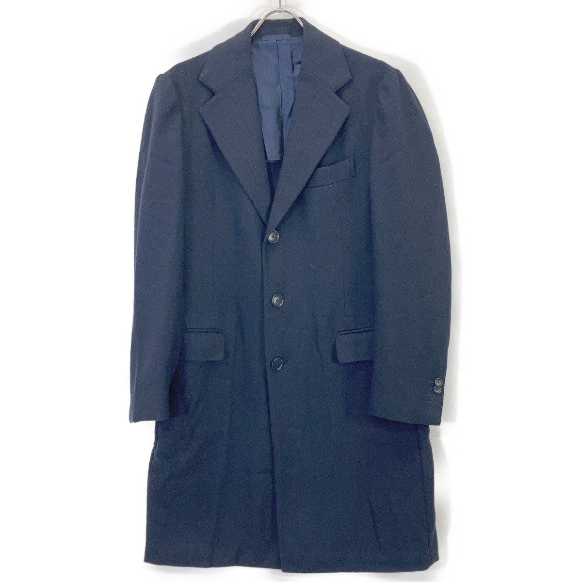 De Petrillo Navy Wool Blend Herringbone Chester Coat Size 46