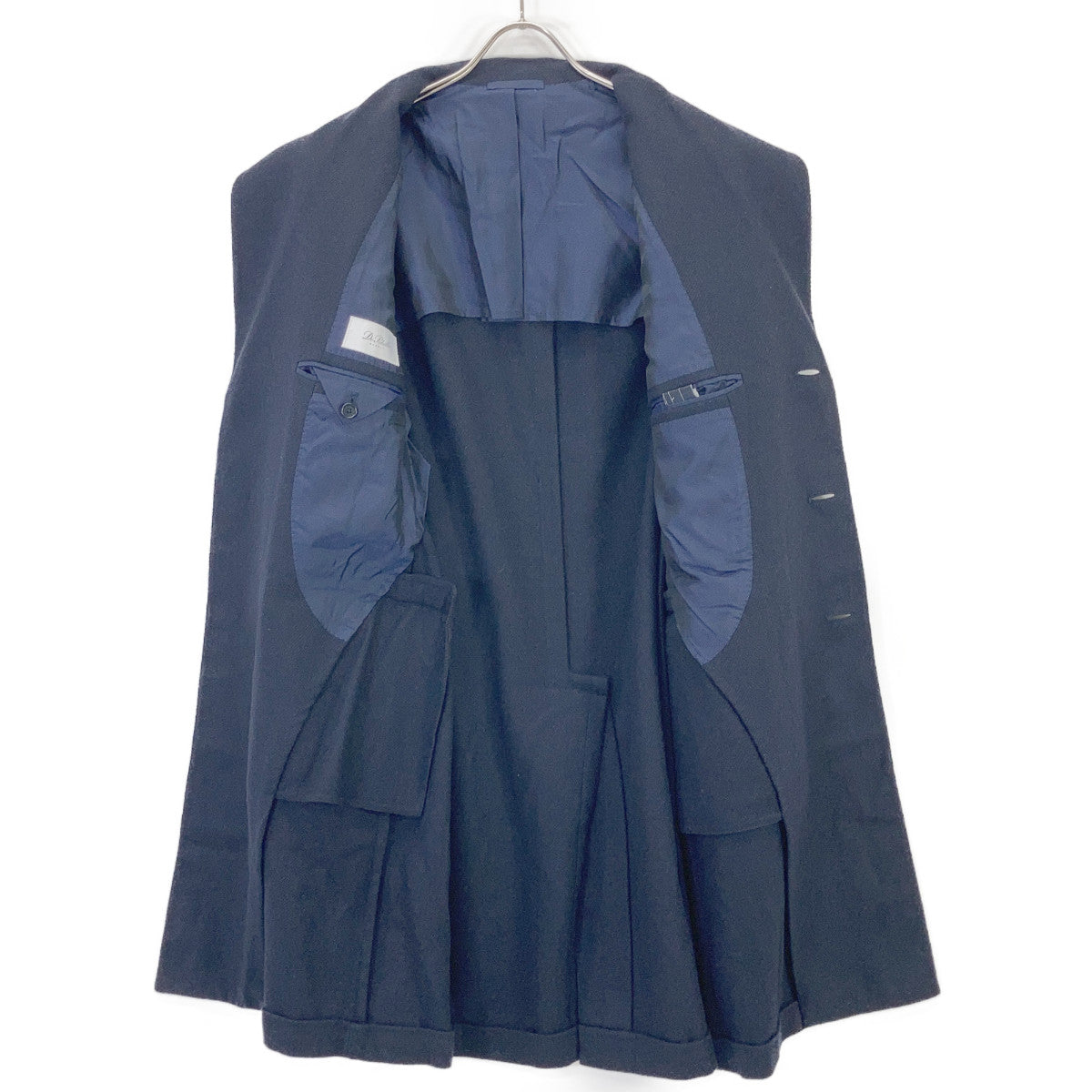 De Petrillo Navy Wool Blend Herringbone Chester Coat Size 46