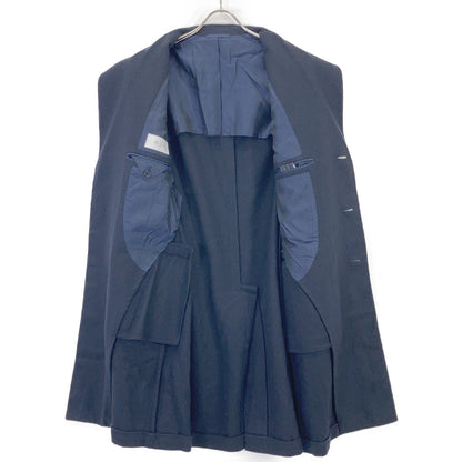 De Petrillo Navy Wool Blend Herringbone Chester Coat Size 46