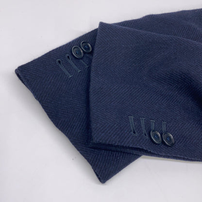 De Petrillo Navy Wool Blend Herringbone Chester Coat Size 46
