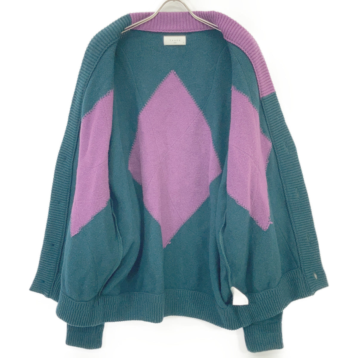 TAUPE FW21 Green Wool Strain Argyle Cardigan Size 03