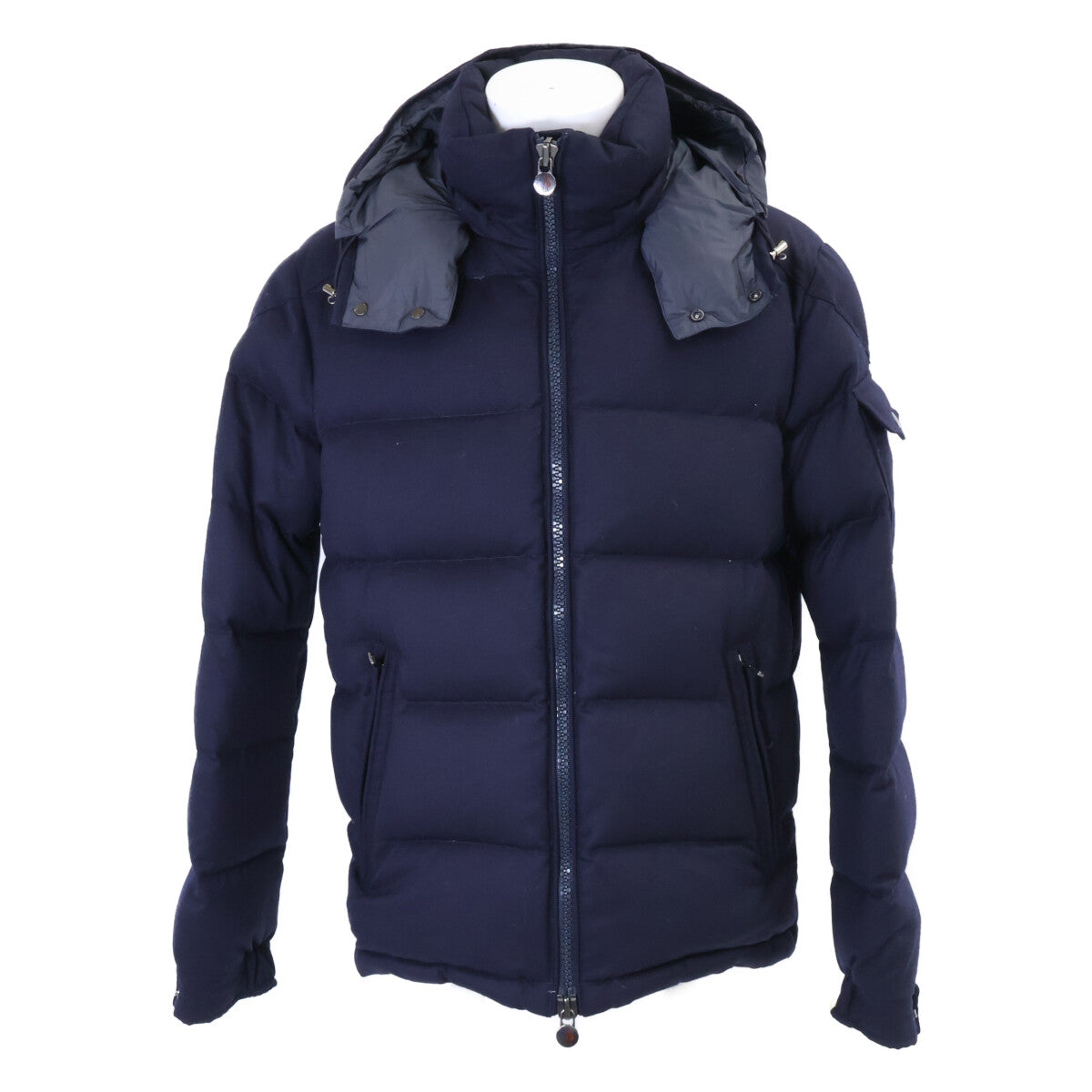 MONCLER MONTGENEVRE Wool Hooded Down Jacket Navy Blue Size 3