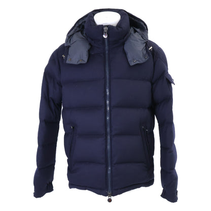 MONCLER MONTGENEVRE Wool Hooded Down Jacket Navy Blue Size 3
