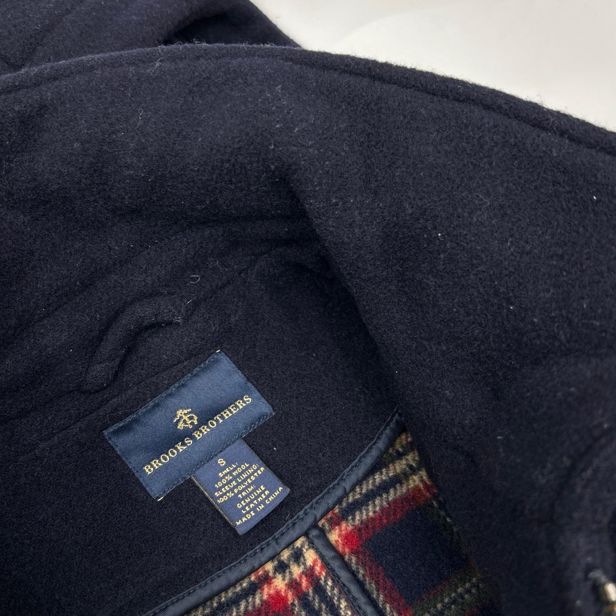 BrooksBrothers Wool Lined Check Duffle Coat Navy Size S