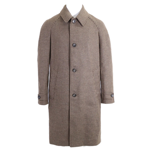 HERNO Wool Houndstooth Soutien Collar Coat Brown Size 46