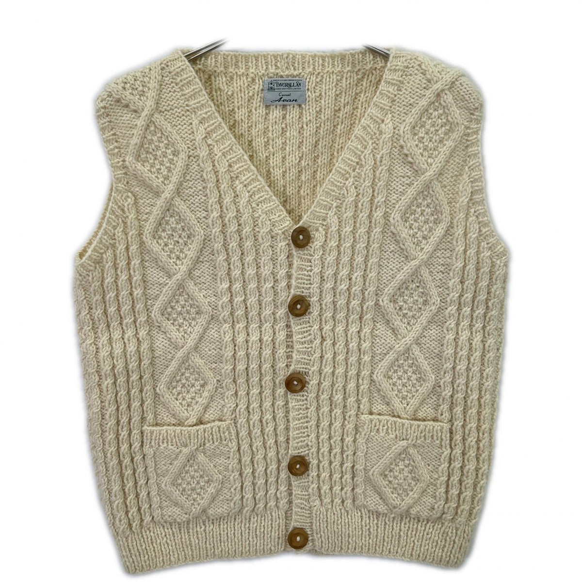 Inverallan Ivory Wool Cable Knit Vest