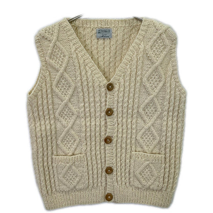 Inverallan Ivory Wool Cable Knit Vest