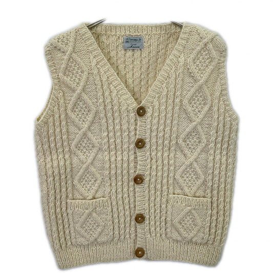 Inverallan Ivory Wool Cable Knit Vest