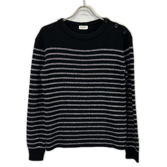 SAINT LAURENT PARIS Black Silver Border Button Knit Size XS