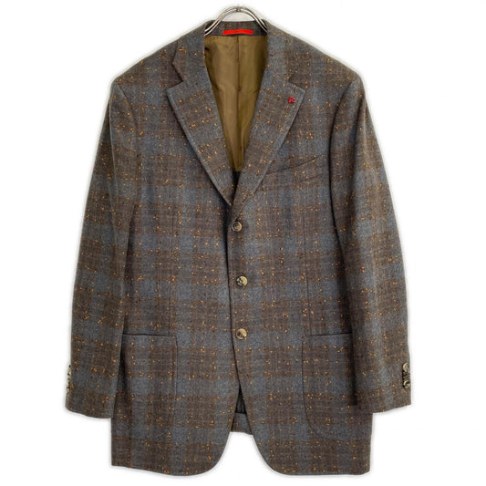 ISAIA CORTINA Wool 3B Dot Check Jacket Gray Size 54