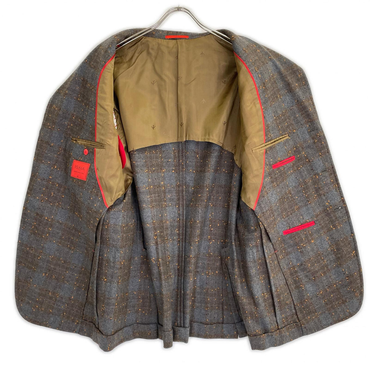 ISAIA CORTINA Wool 3B Dot Check Jacket Gray Size 54
