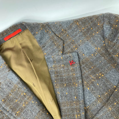 ISAIA CORTINA Wool 3B Dot Check Jacket Gray Size 54