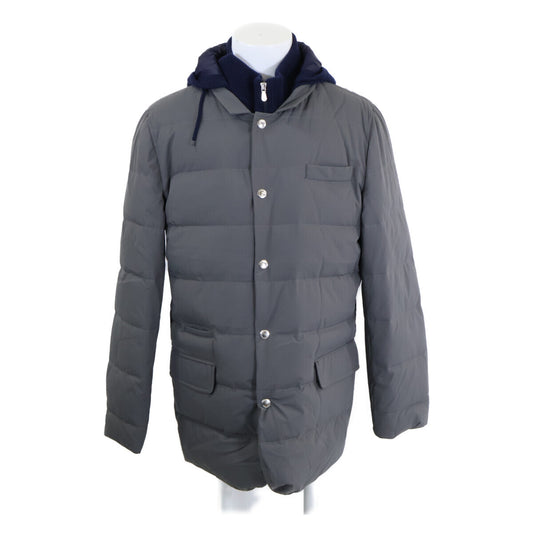 BRUNELLO CUCINELLI Knit Trim Hooded Down Jacket Gray Size L