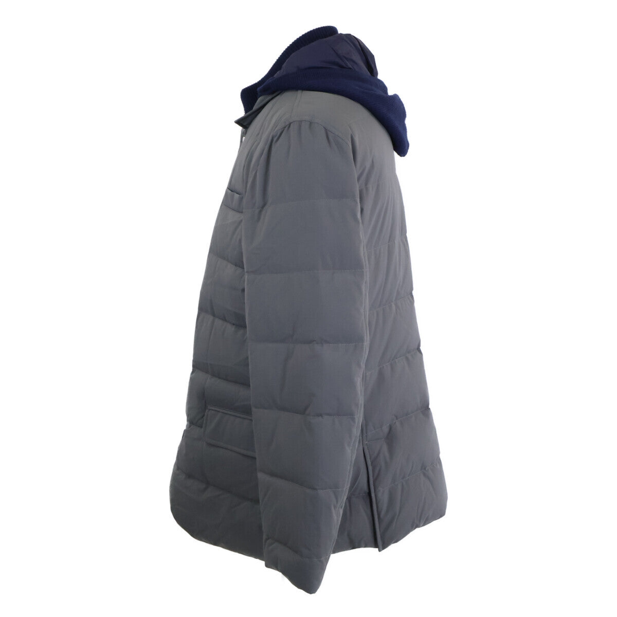 BRUNELLO CUCINELLI Knit Trim Hooded Down Jacket Gray Size L