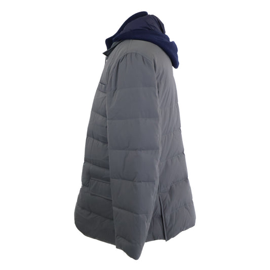 BRUNELLO CUCINELLI Knit Trim Hooded Down Jacket Gray Size L