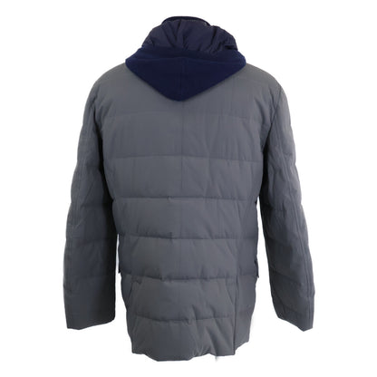 BRUNELLO CUCINELLI Knit Trim Hooded Down Jacket Gray Size L