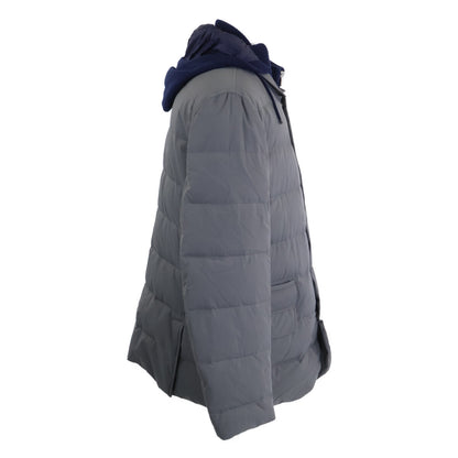 BRUNELLO CUCINELLI Knit Trim Hooded Down Jacket Gray Size L