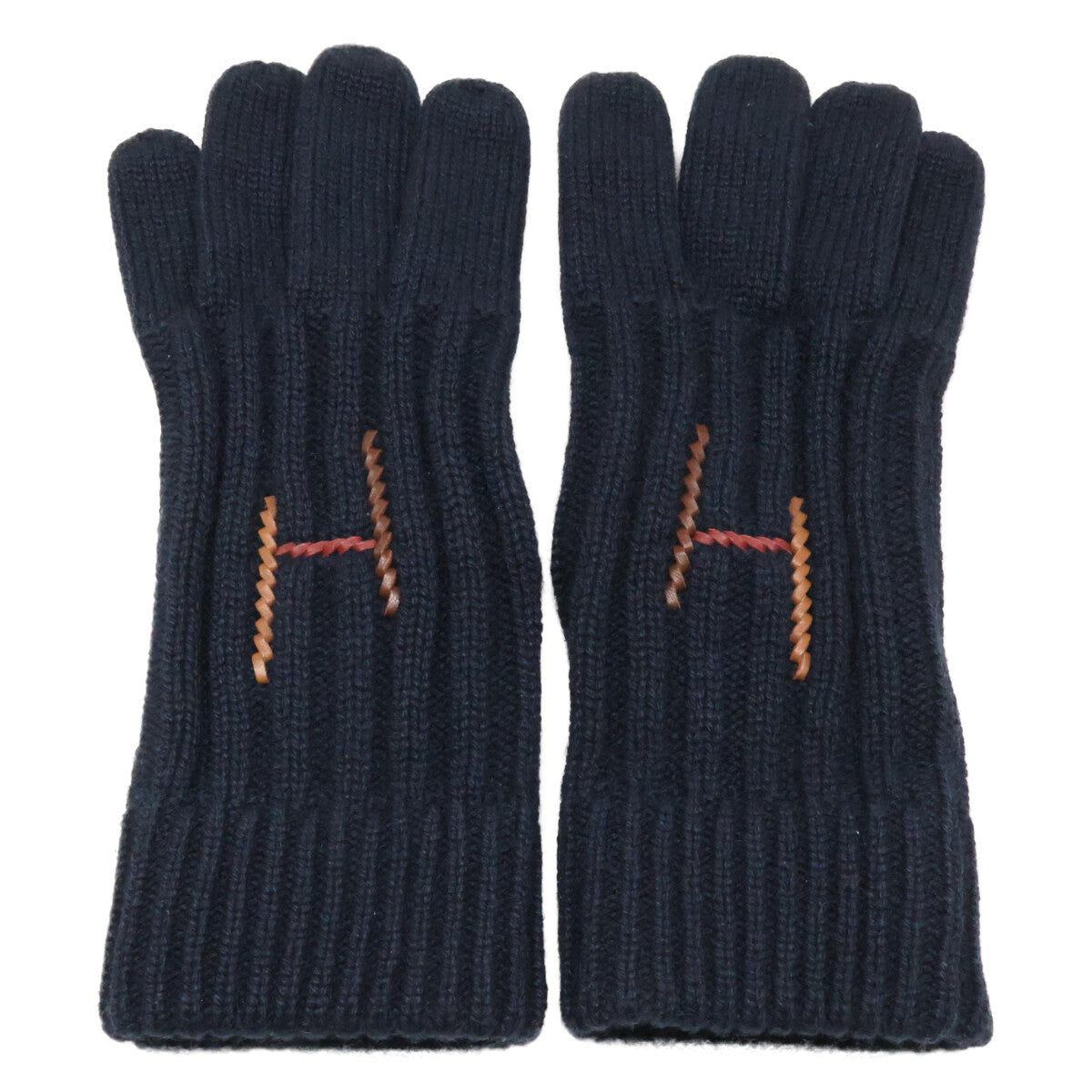 HERMES H Torsade Cashmere Silk Gloves Navy Size M