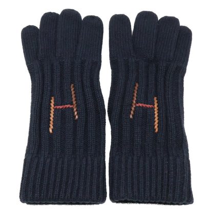 HERMES H Torsade Cashmere Silk Gloves Navy Size M