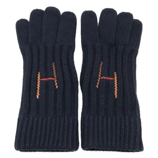 HERMES H Torsade Cashmere Silk Gloves Navy Size M