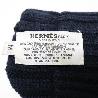 HERMES H Torsade Cashmere Silk Gloves Navy Size M