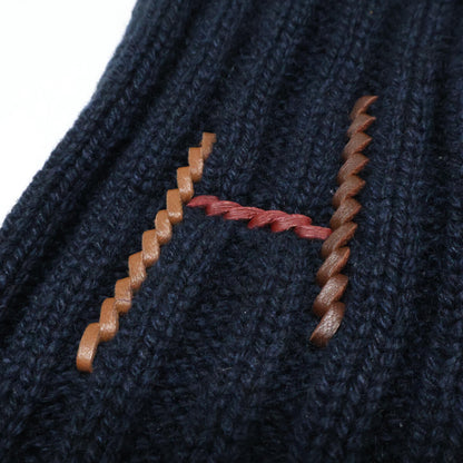HERMES H Torsade Cashmere Silk Gloves Navy Size M