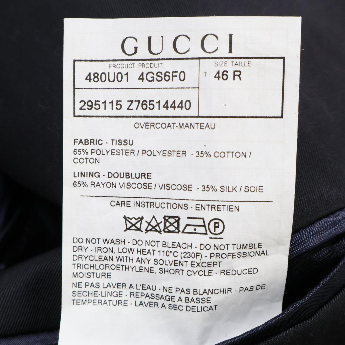 GUCCI Polyester Trench Coat Navy Size 46R