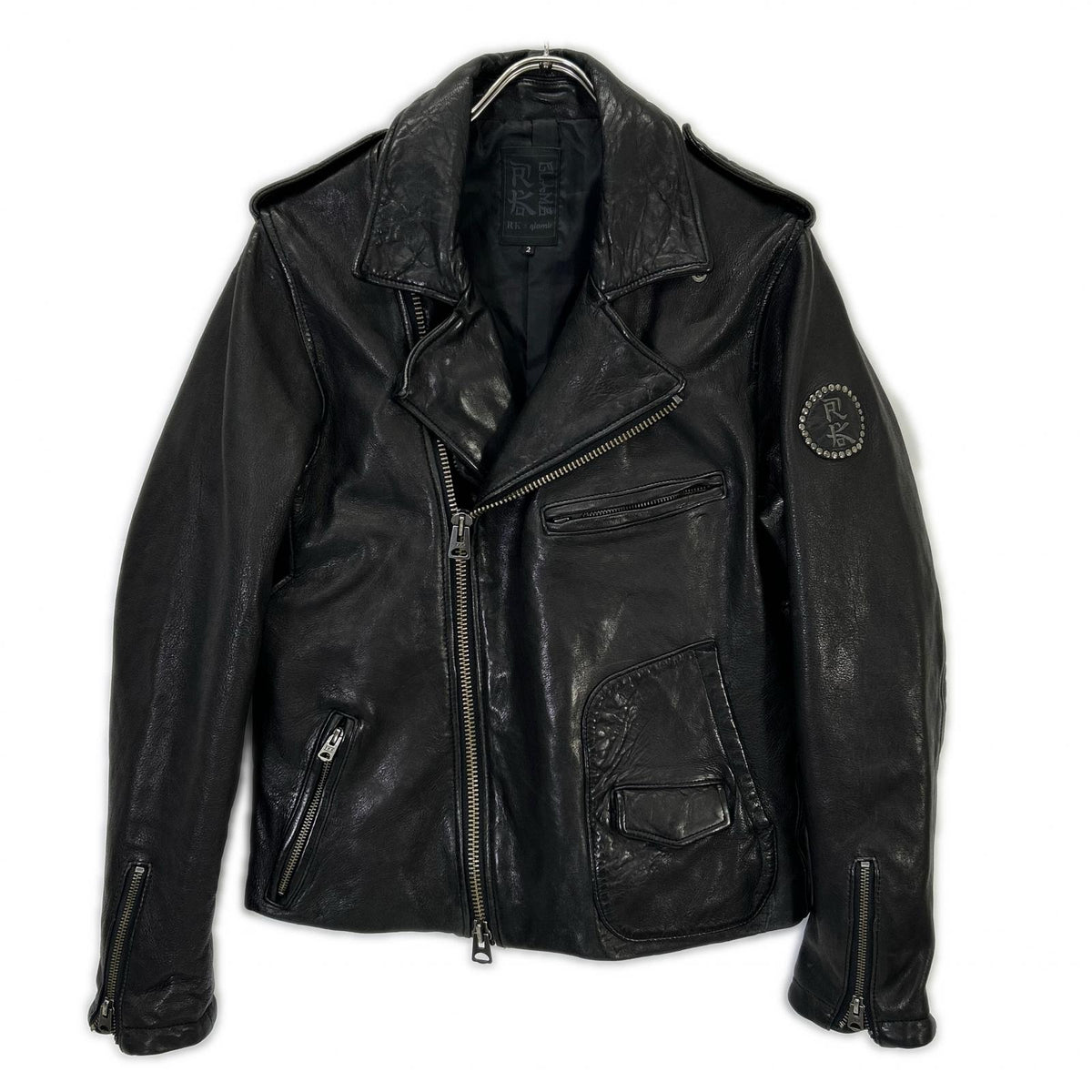 RK Black Lamb Leather Double Rider Jacket Size 2