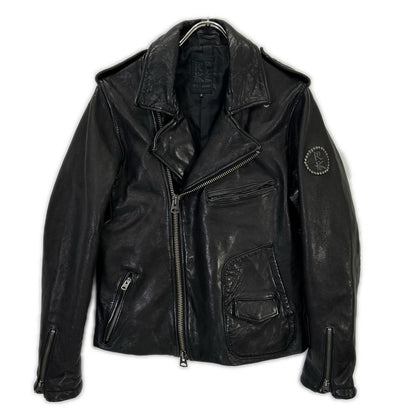 RK Black Lamb Leather Double Rider Jacket Size 2