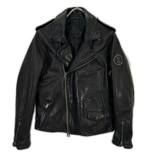 RK Black Lamb Leather Double Rider Jacket Size 2