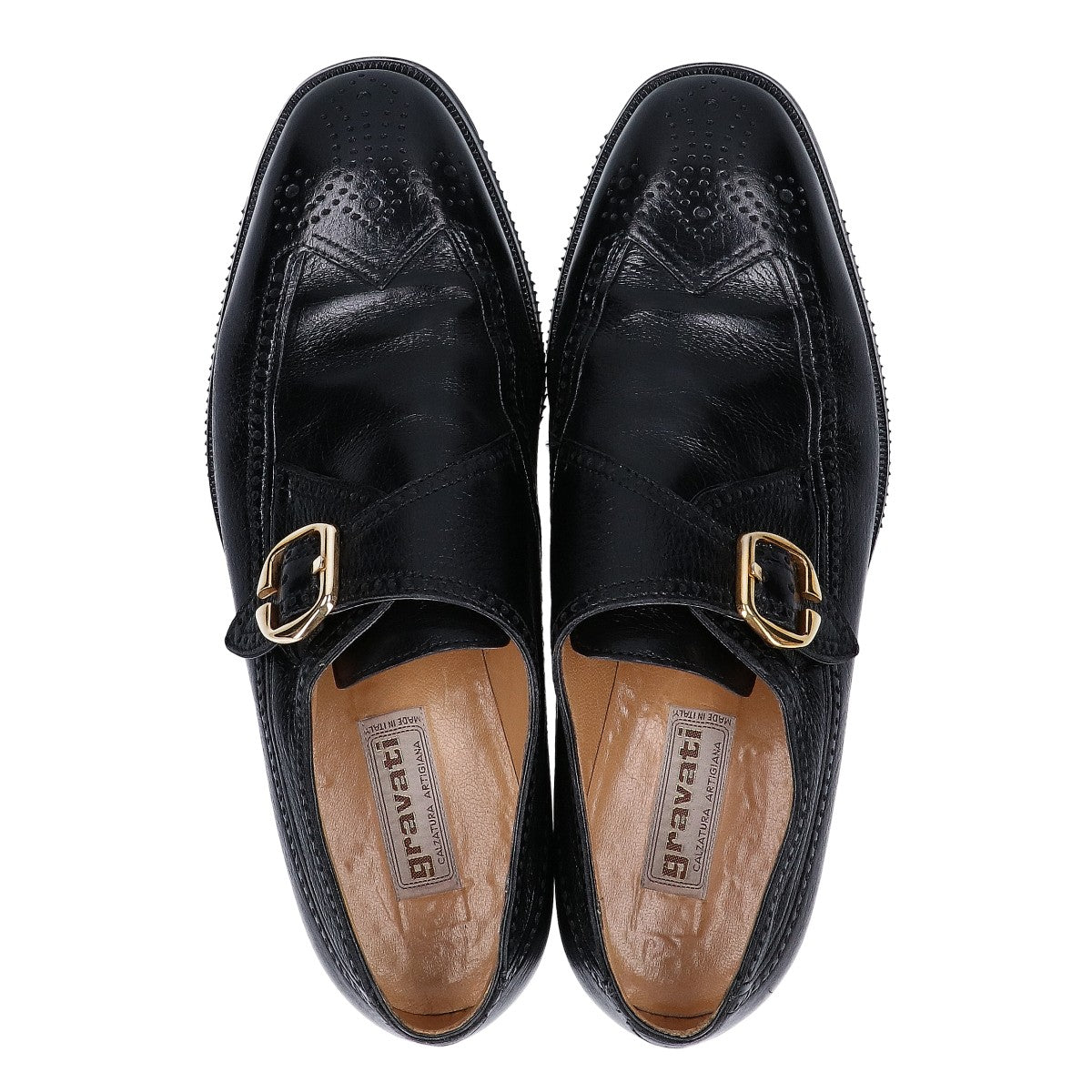 gravati Black Leather Wingtip Monk Strap Shoes Sneakers Size 7